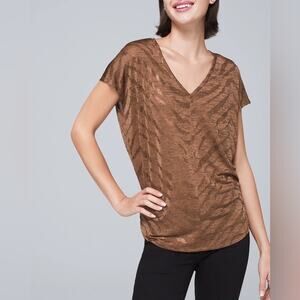 WHBM Jetsetter Soft Tiger Foil Cognac Tee Size XS (Runs Large) NWOT 🐅 ✨🤎